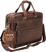Luxorro Full Grain Leather Briefcase for Men, Top Choice Gifts for Men, Handcrafted Leather Laptop Bag with Multiple Compartments and Brass Hardware, Fits 15.6 Inch Laptop